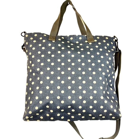Human Crossbody Bag Women Navy Polka Dot Shoulder Adjustable Strap Zipper Tote - Picture 2 of 10